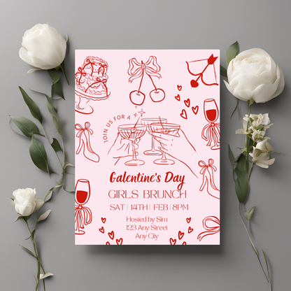 Galentines Invite Red Illustration