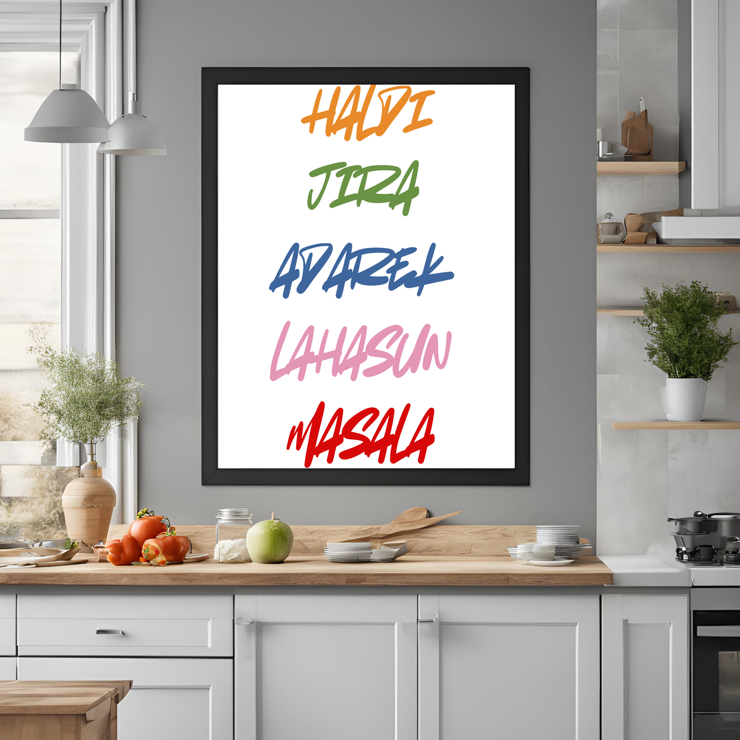 Rainbow Indian Spices Framed A4 Print - Portrait/Black
