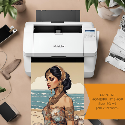 South Asian Art - Boho Beach Summer Aesthetic Desi Girl Printable Wall Art