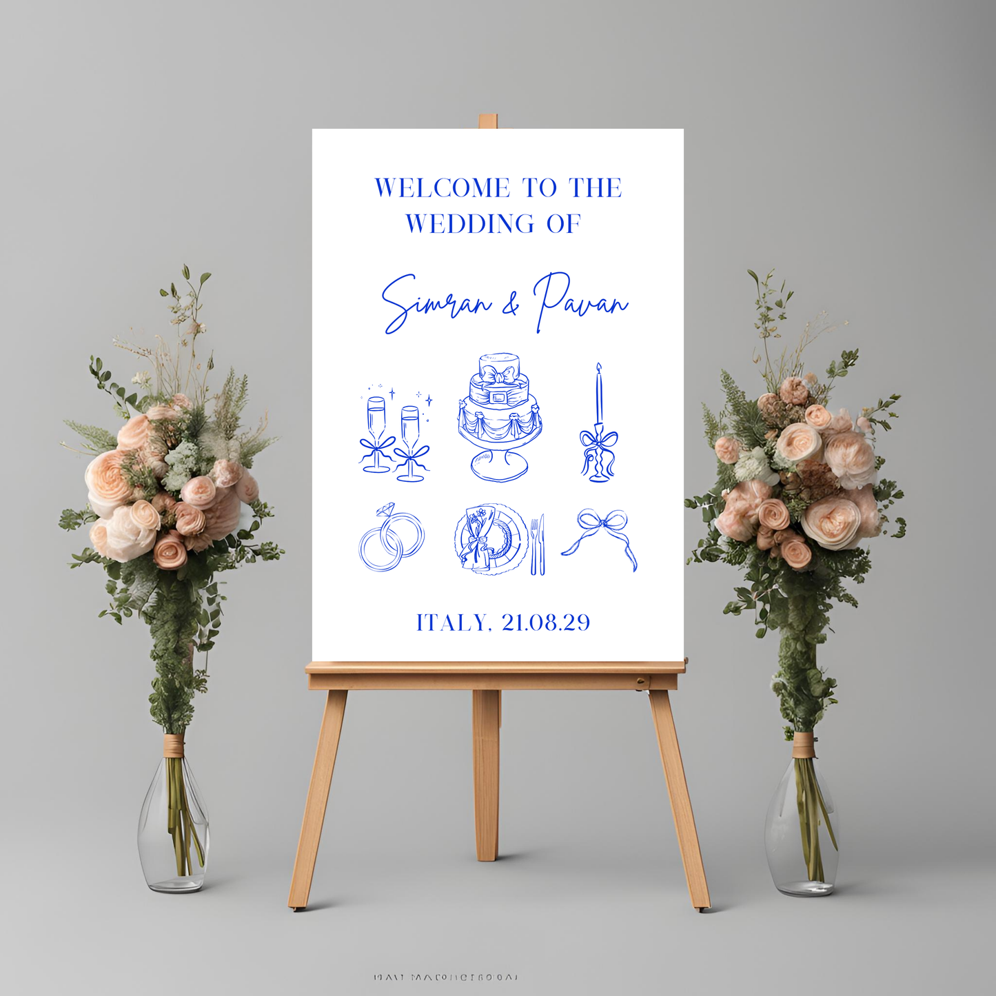 Blue Minimalist Illustration Welcome Sign