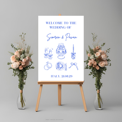 Blue Minimalist Illustration Welcome Sign