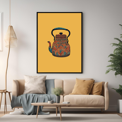 Kettle Pattern Black Framed A4 Portrait Print