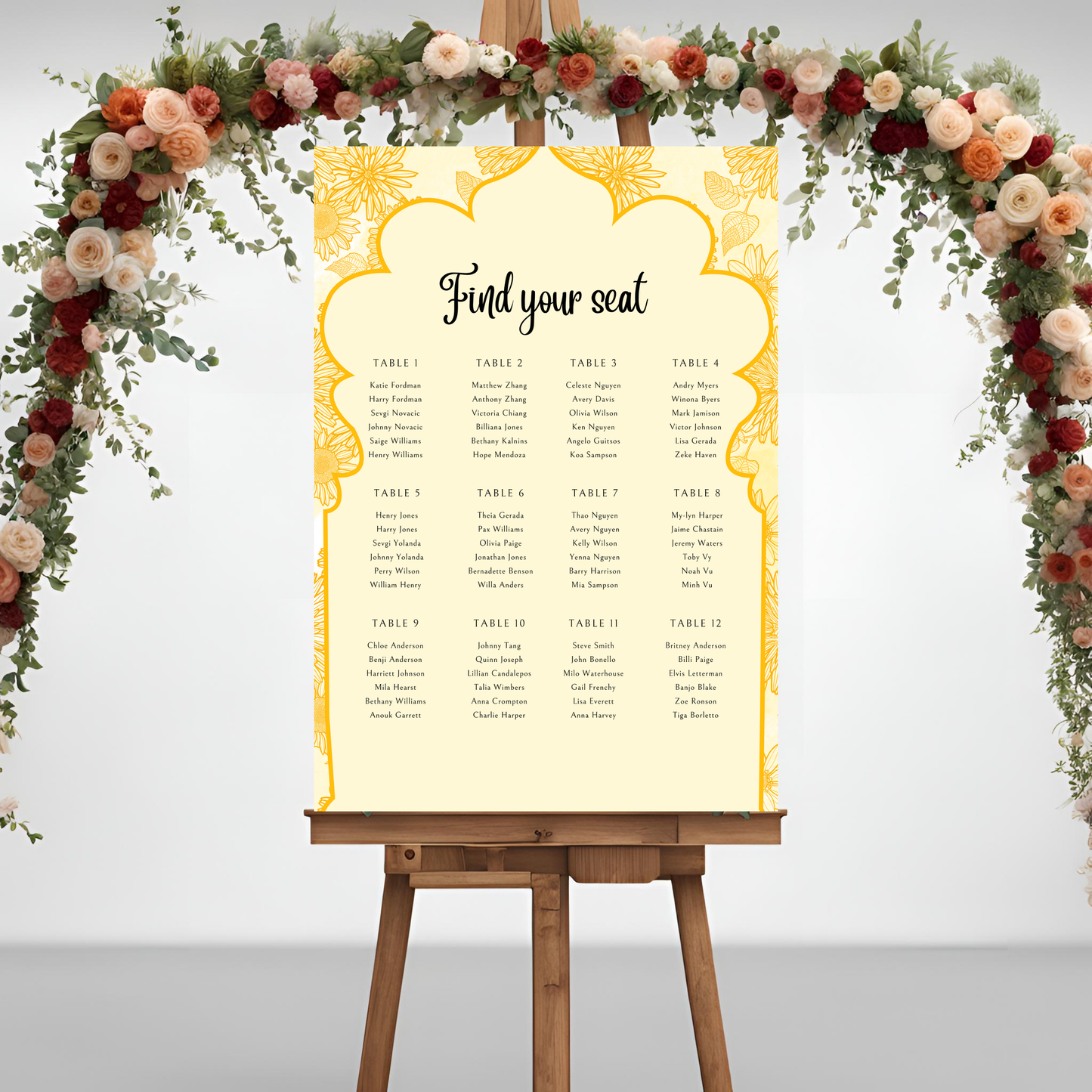 Yellow Seating Plan Digital Download