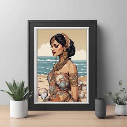 South Asian Art - Boho Beach Summer Aesthetic Desi Girl Printable Wall Art