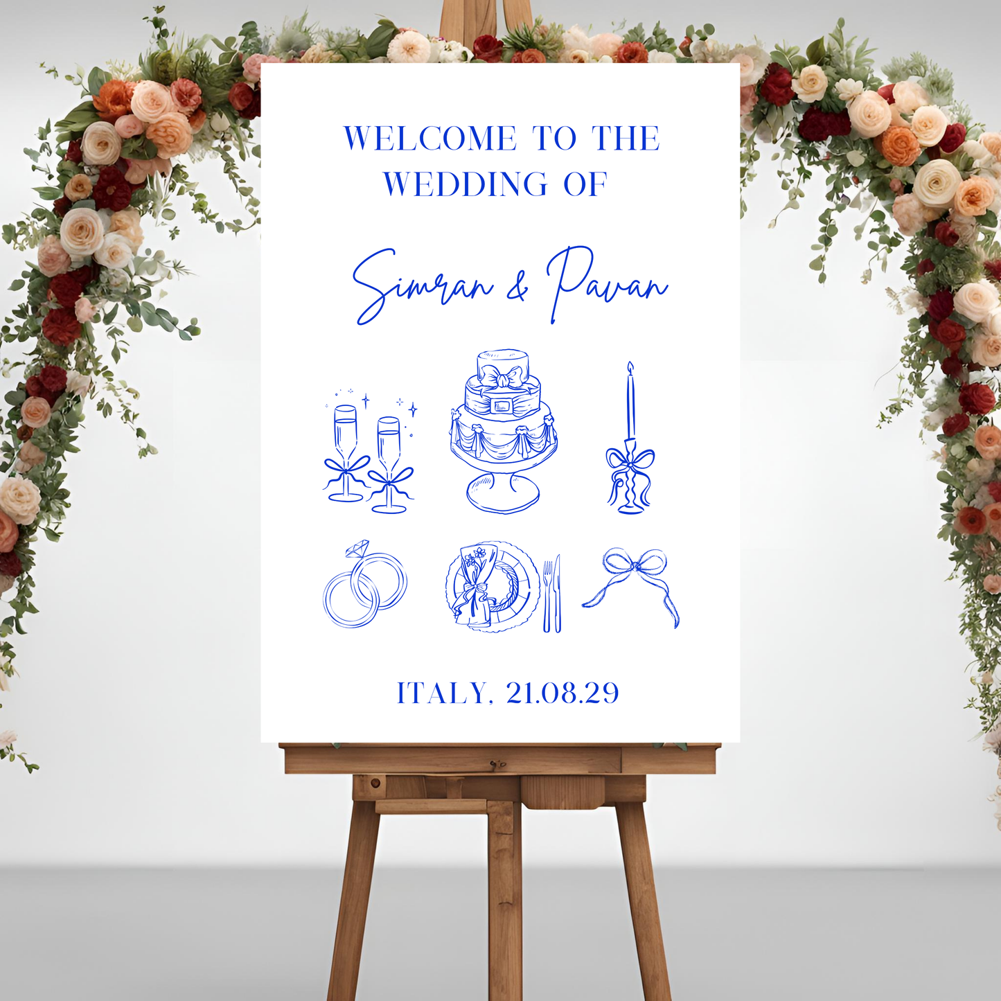 Blue Minimalist Illustration Welcome Sign