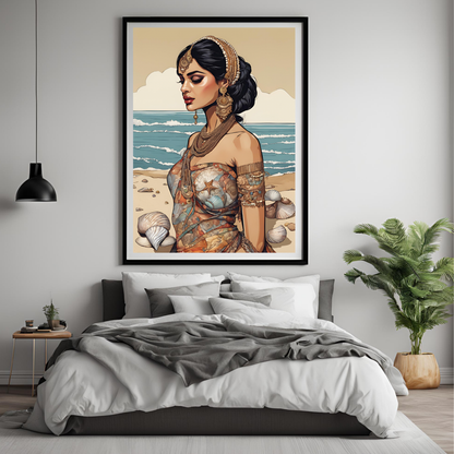 South Asian Art - Boho Beach Summer Aesthetic Desi Girl Printable Wall Art