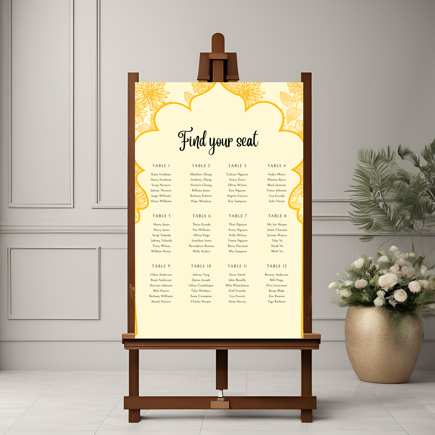 Yellow Seating Plan Digital Download