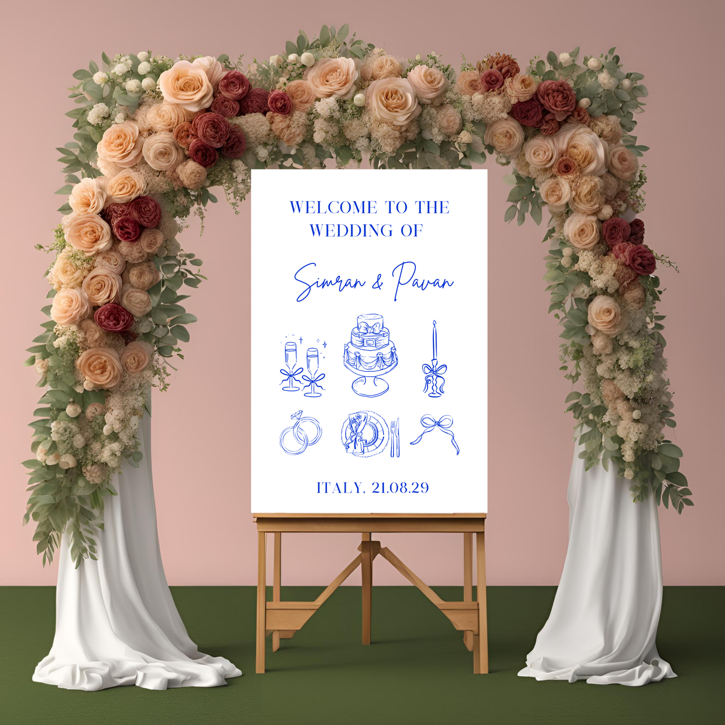 Blue Minimalist Illustration Welcome Sign