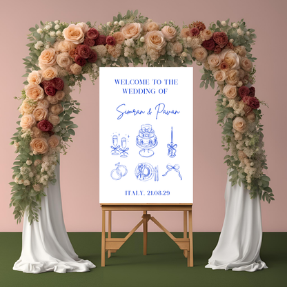Blue Minimalist Illustration Welcome Sign