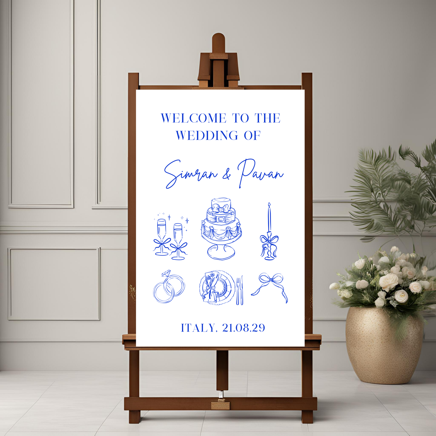 Blue Minimalist Illustration Welcome Sign