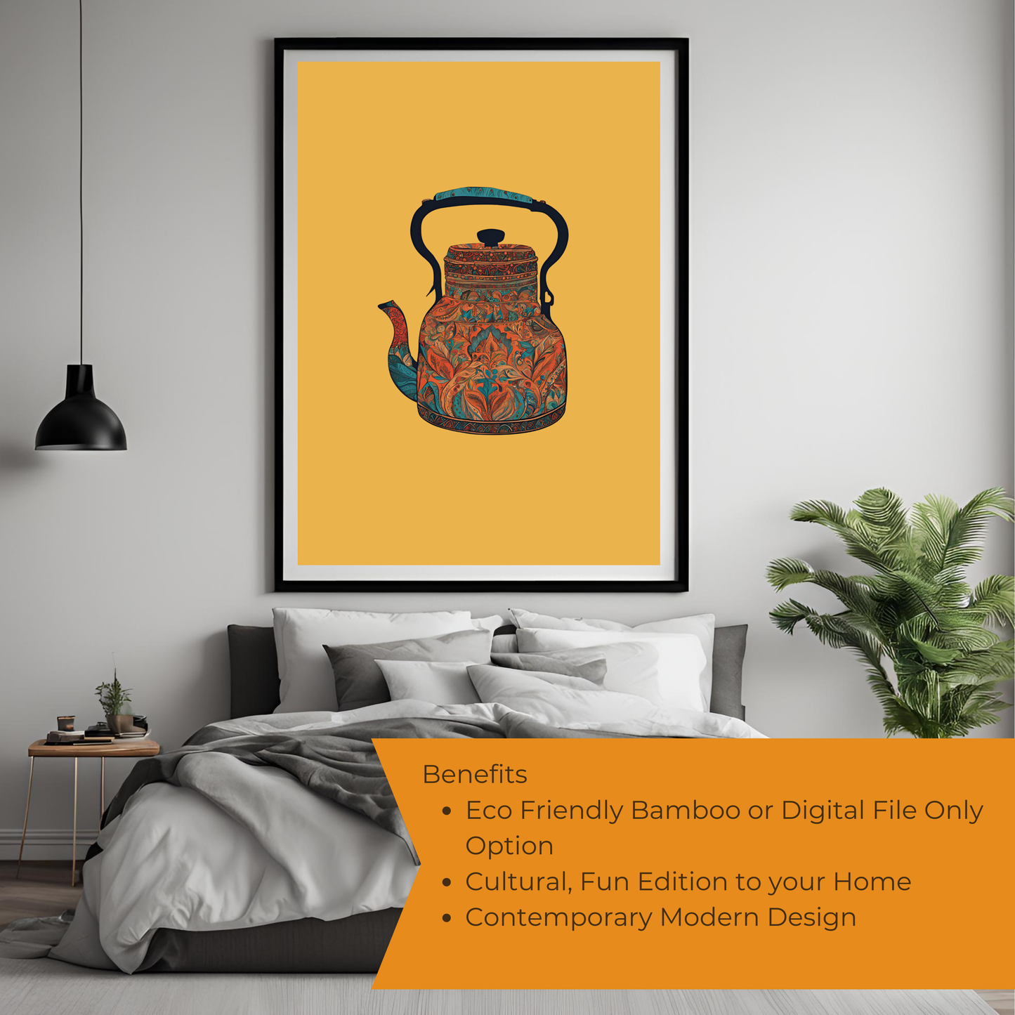 Kettle Pattern Black Framed A4 Portrait Print