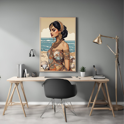 South Asian Art - Boho Beach Summer Aesthetic Desi Girl Printable Wall Art