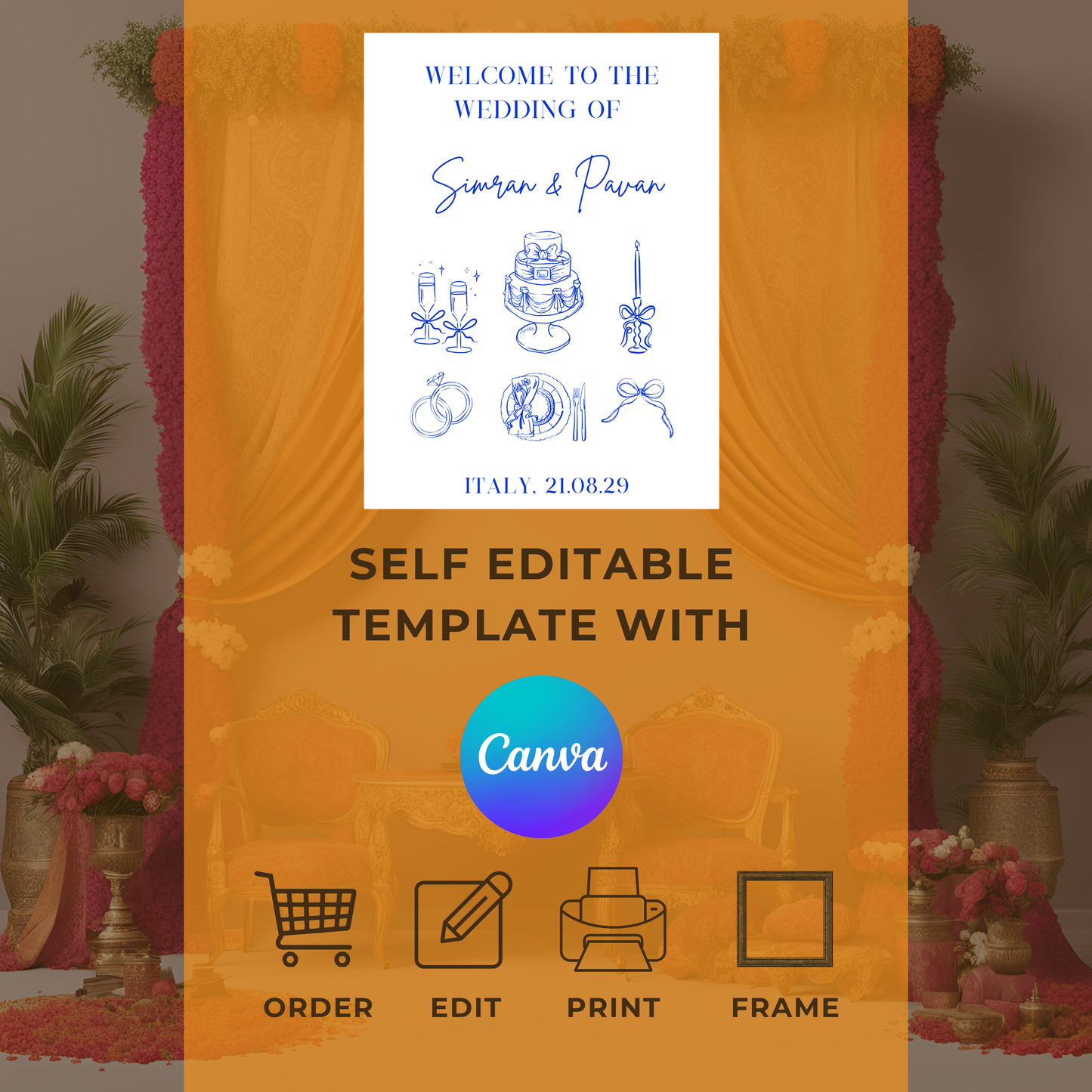 Blue Minimalist Illustration Welcome Sign