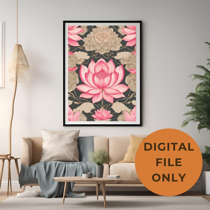 Pink Lotus Traditional Folk Print - Digital Download