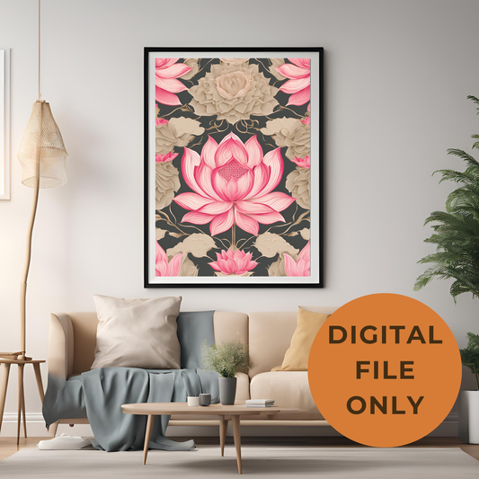 Pink Lotus Traditional Folk Print - Digital Download