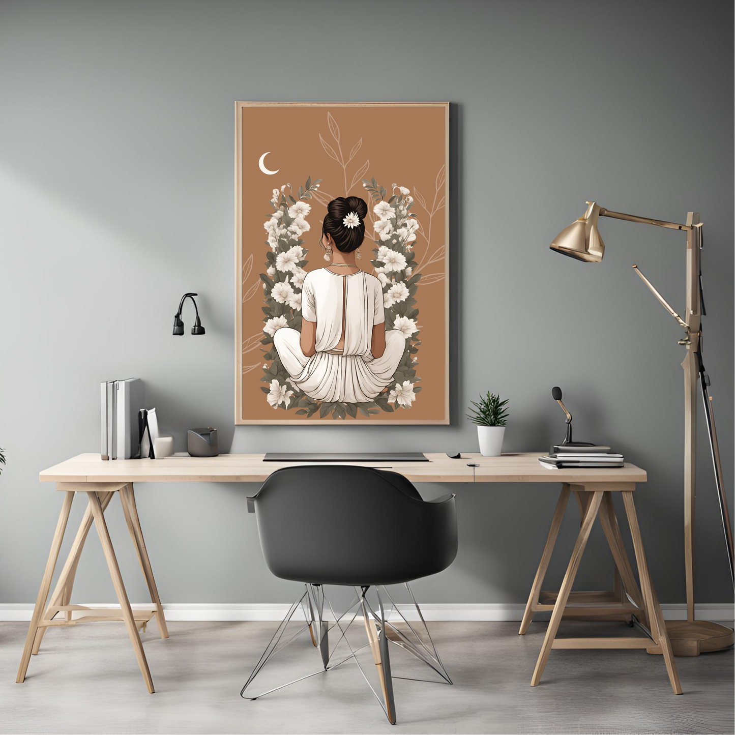 Desi Girl Midnight Black Framed A4 Portrait Print