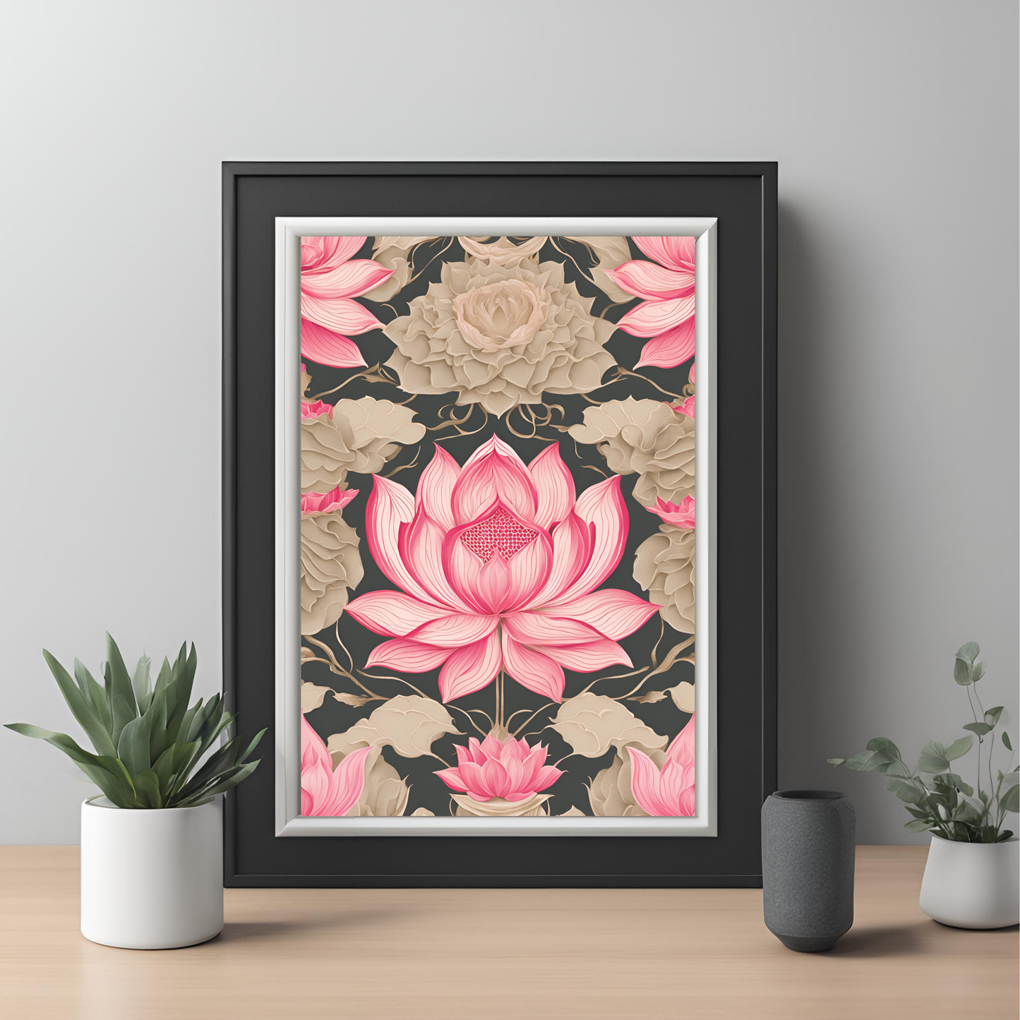 Pink Lotus Traditional Folk Print - Digital Download