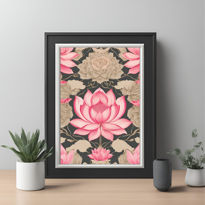 Pink Lotus Traditional Folk Print - Digital Download