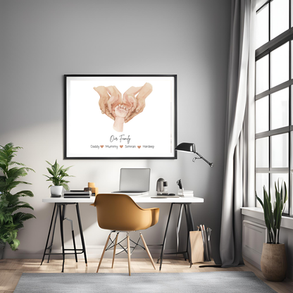 Customized Family Name Hands Poster - Digital Wall Art