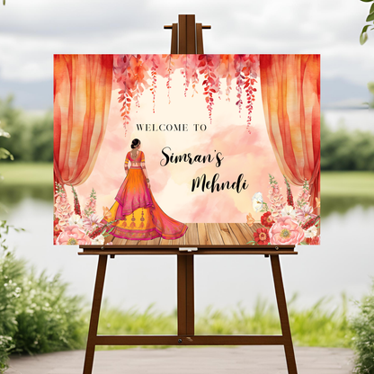 Watercolour Orange Mehndi Welcome Sign