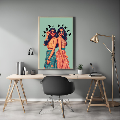 Ladki Power Framed A4 Print - Portrait/Black