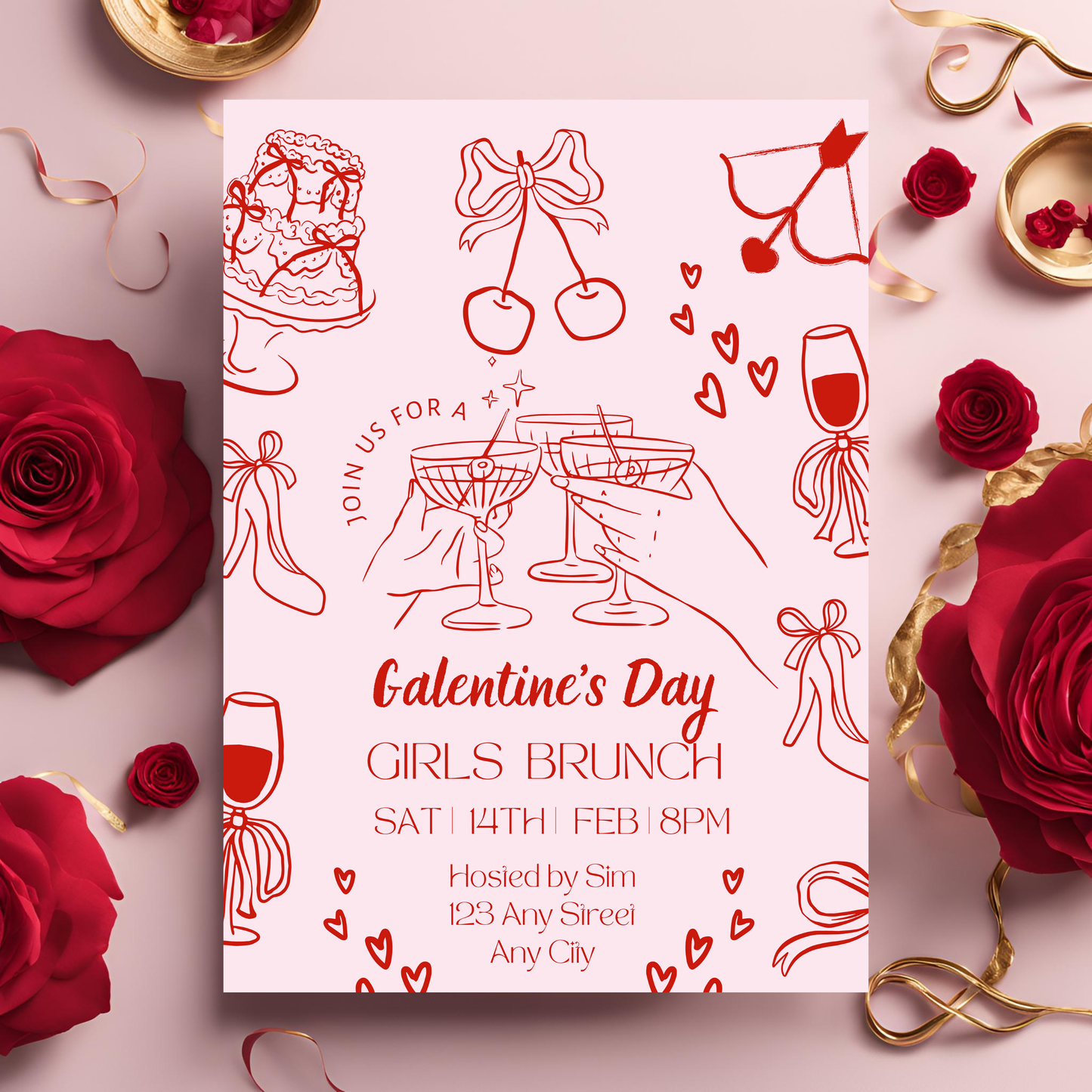 Galentines Invite Red Illustration