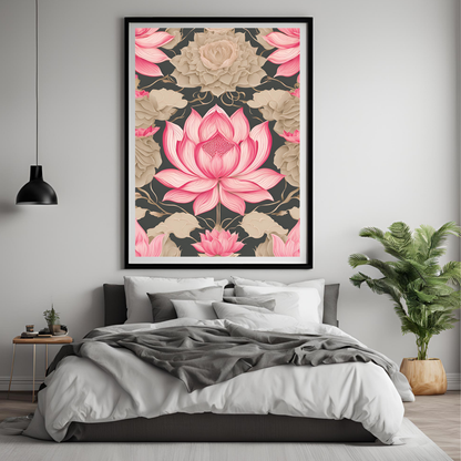 Pink Lotus Traditional Folk Print - Digital Download