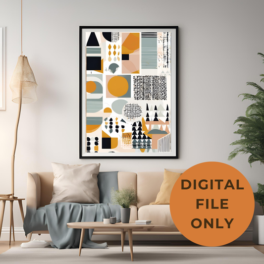 Scandinavian Yellow Geometric Wall Art Digital Download