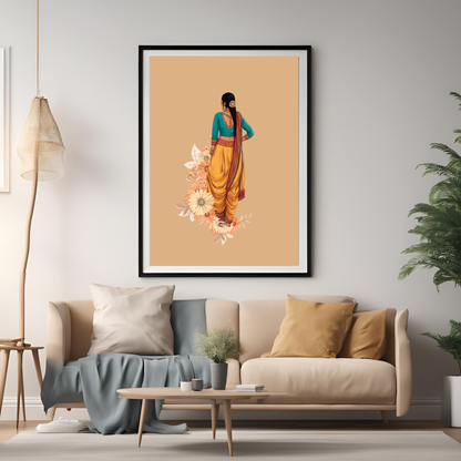 Indian Dancer Bharatnatyam Framed A4 Black Portrait Print