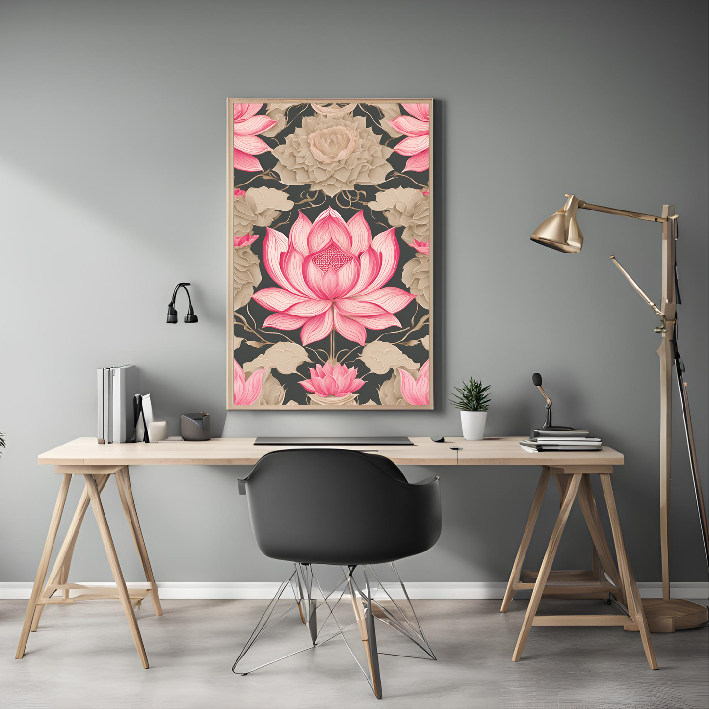 Pink Lotus Traditional Folk Print - Digital Download
