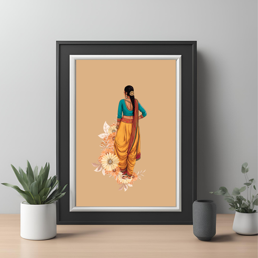 Indian Dancer Bharatnatyam Framed A4 Black Portrait Print