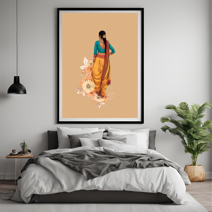 Indian Dancer Bharatnatyam Framed A4 Black Portrait Print