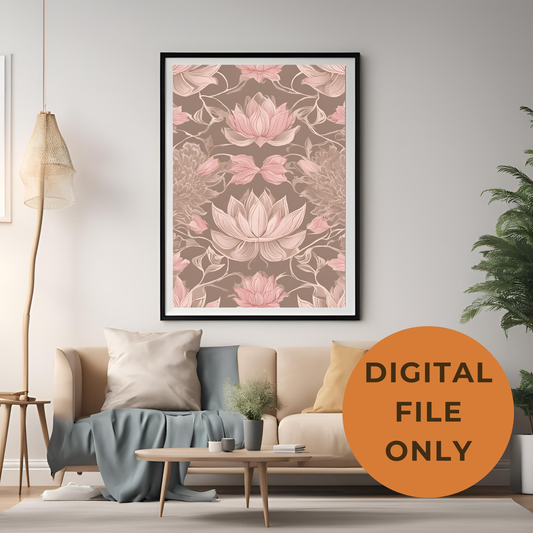 Pink Lotus Traditional Folk Print Beige - Digital Download
