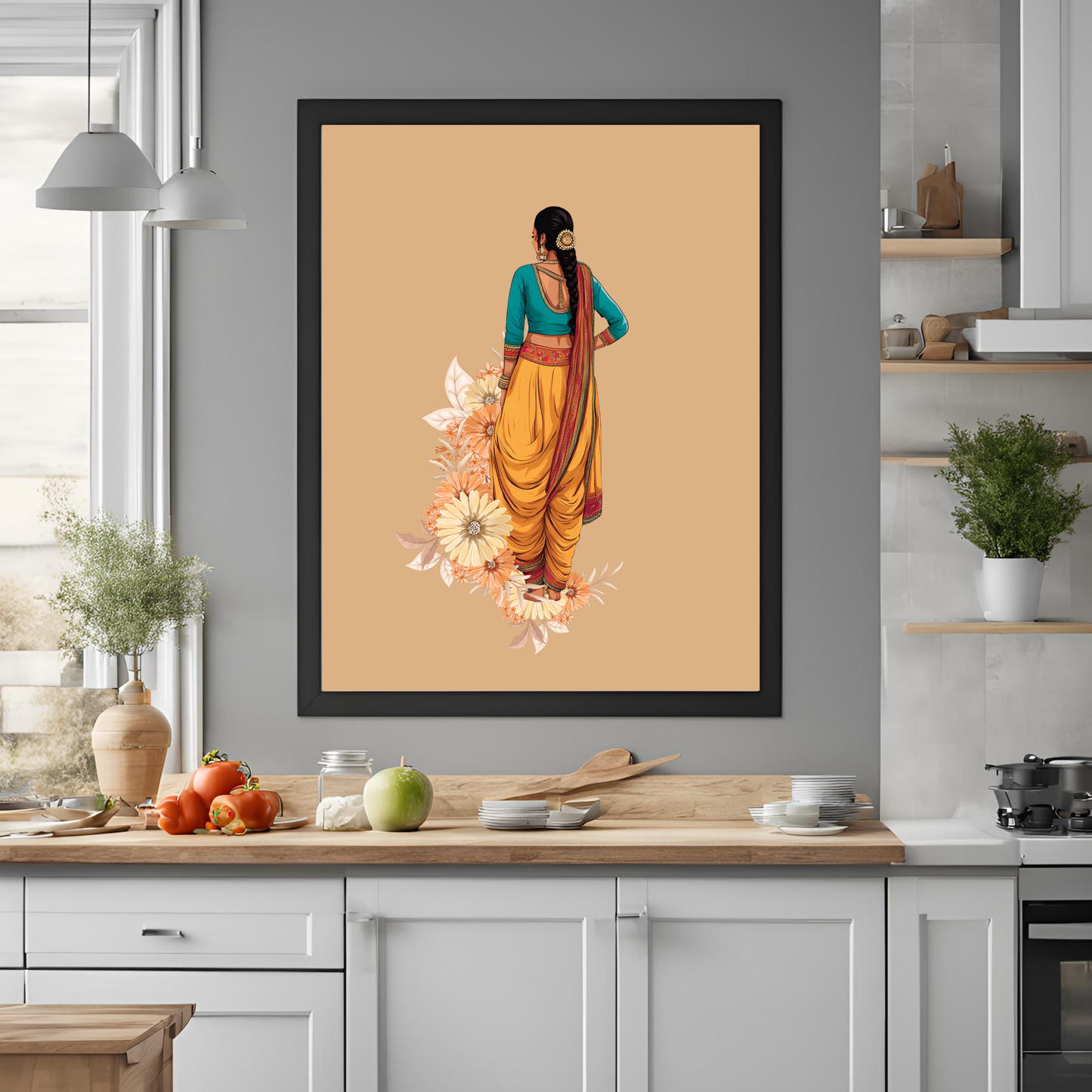Indian Dancer Bharatnatyam Framed A4 Black Portrait Print