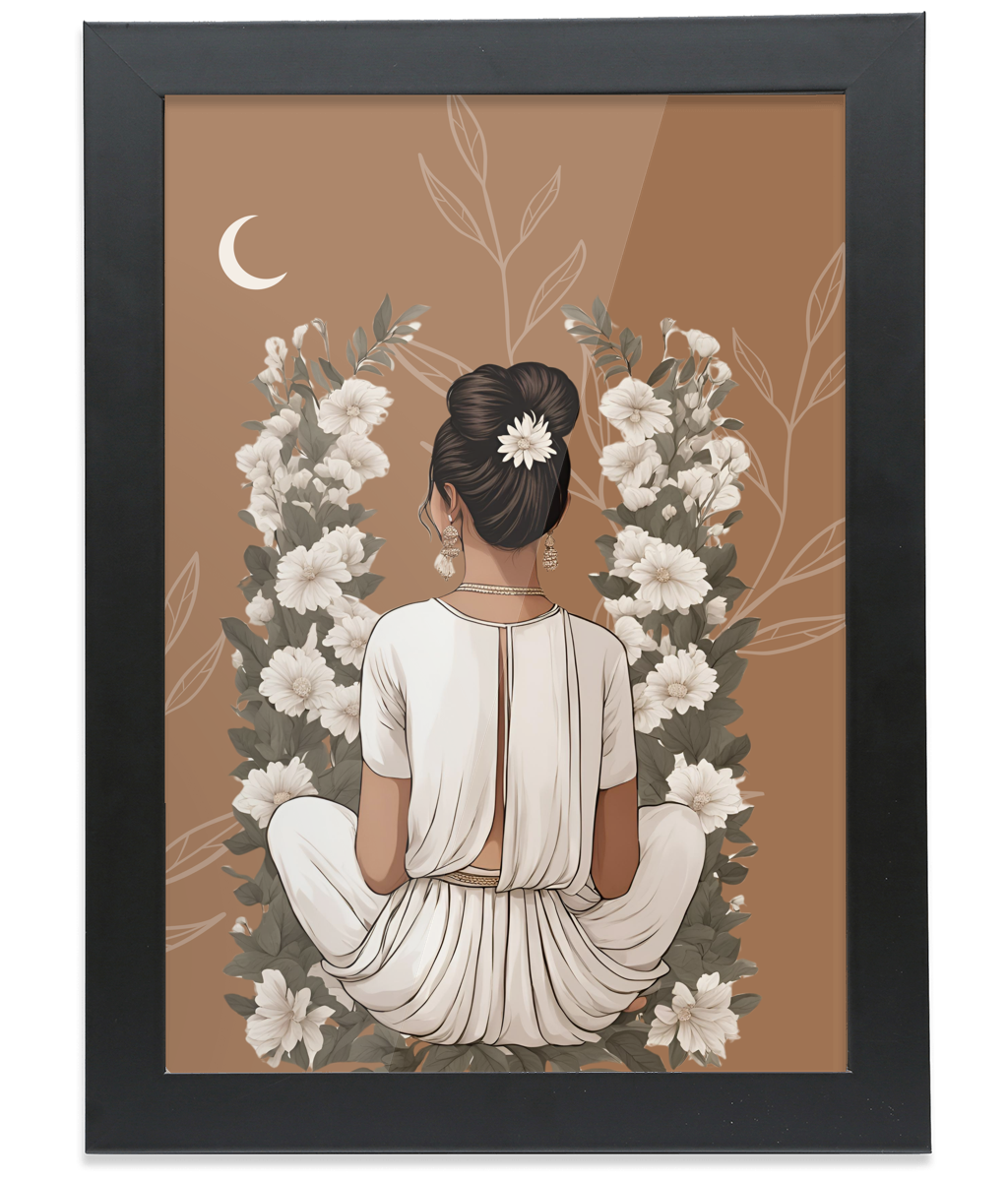 Desi Girl Midnight Black Framed A4 Portrait Print