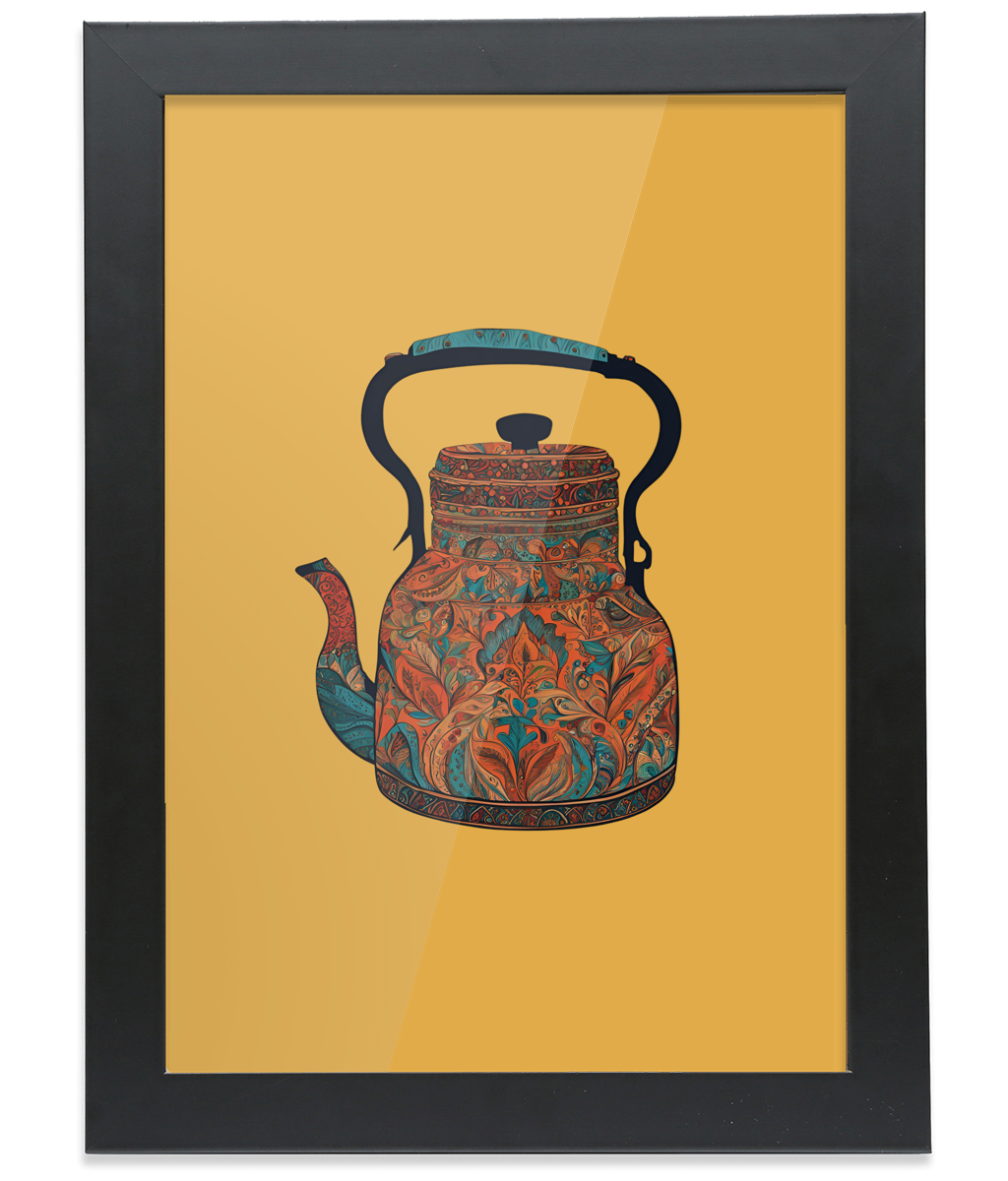 Kettle Pattern Black Framed A4 Portrait Print