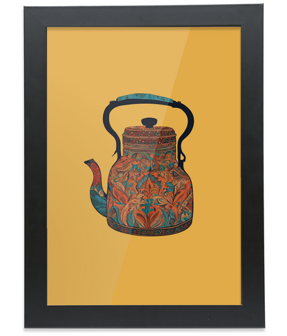Kettle Pattern Black Framed A4 Portrait Print