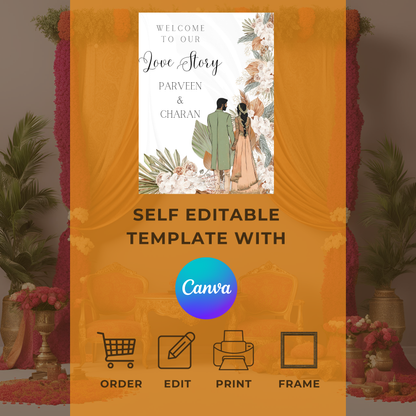 Green Tropical Entrance Board Digital Download - Online Template