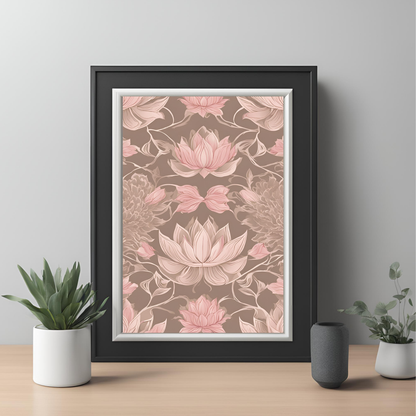 Pink Lotus Traditional Folk Print Beige - Digital Download
