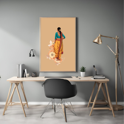 Indian Dancer Bharatnatyam Framed A4 Black Portrait Print