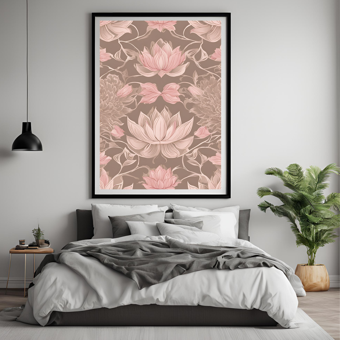 Pink Lotus Traditional Folk Print Beige - Digital Download