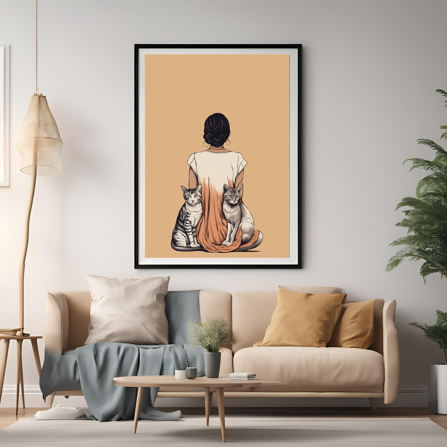 Desi Girl Cat Lover - Black Framed A4 Portrait Print