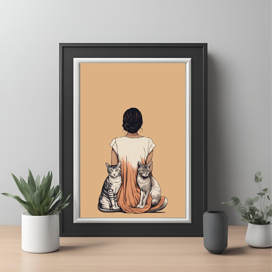 Desi Girl Cat Lover - Black Framed A4 Portrait Print