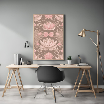 Pink Lotus Traditional Folk Print Beige - Digital Download