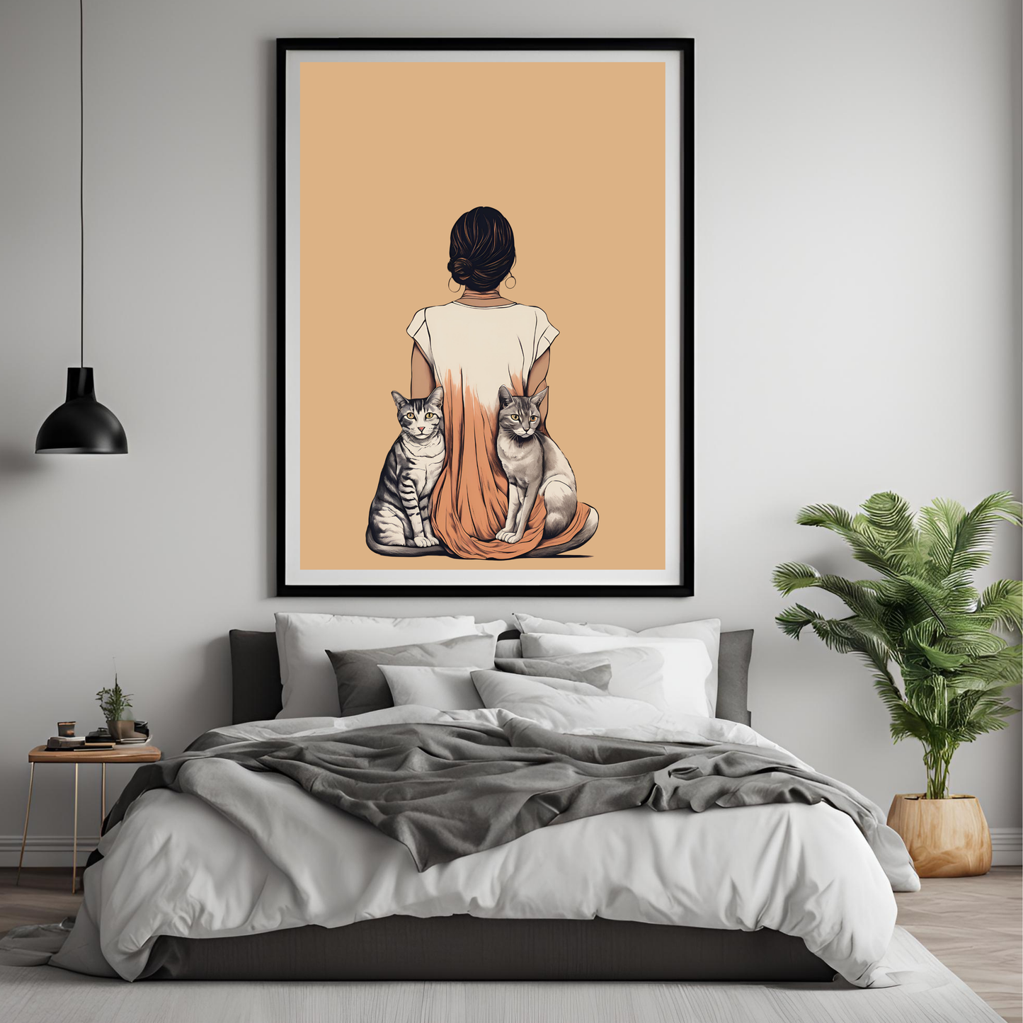 Desi Girl Cat Lover - Black Framed A4 Portrait Print