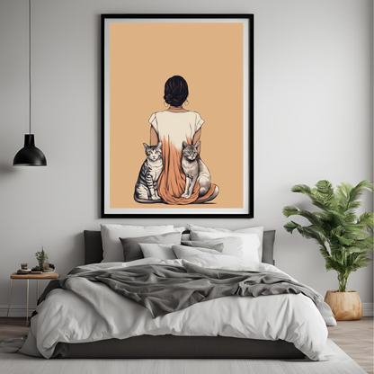 Desi Girl Cat Lover - Black Framed A4 Portrait Print