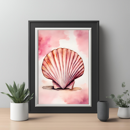 Pink Watercolour Shell Wall Art - Instant Digital Download