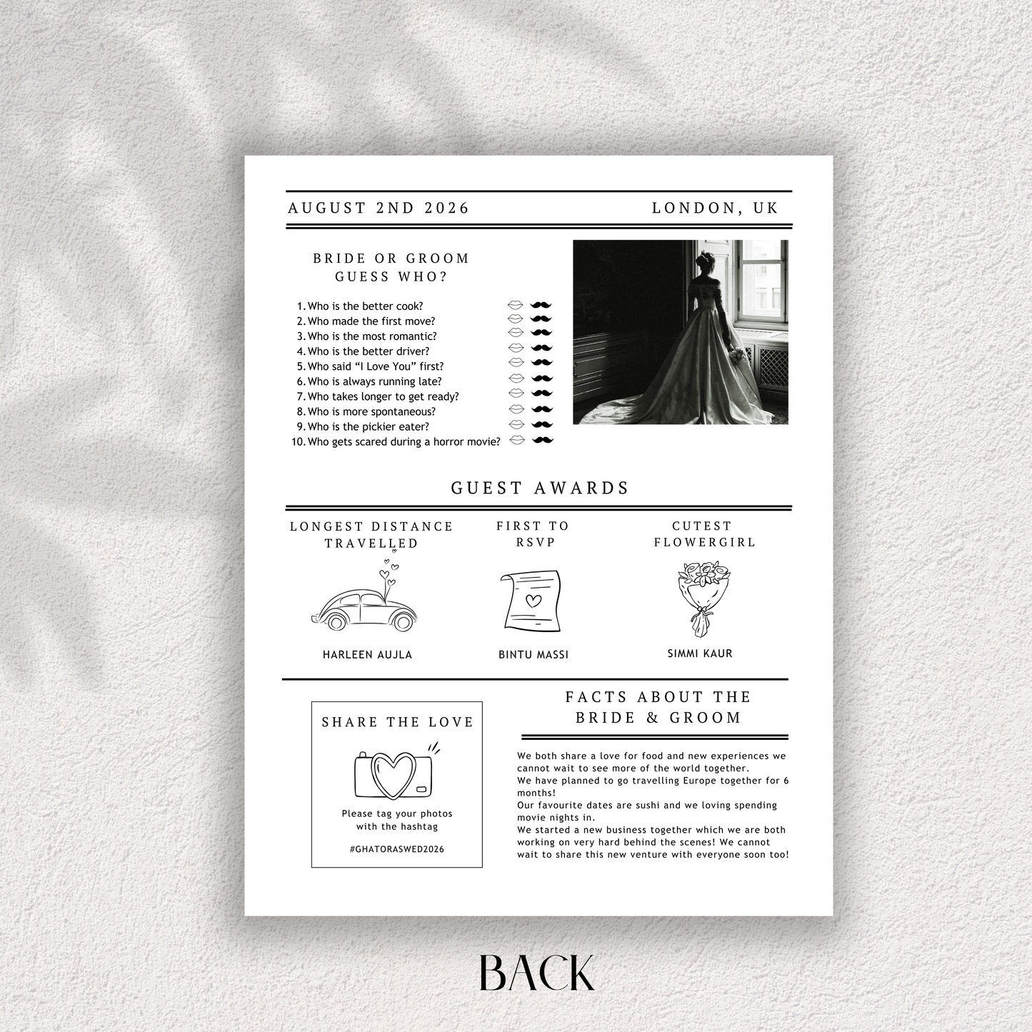 Newspaper Wedding Digital Download - Online Template
