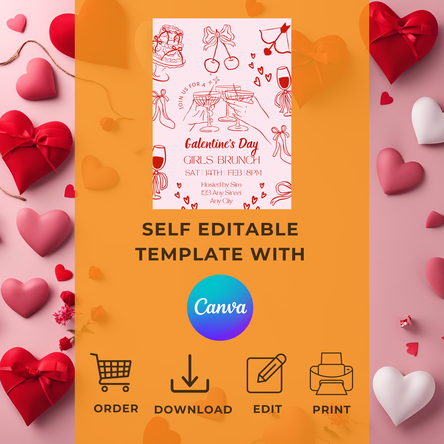 Galentines Invite Red Illustration
