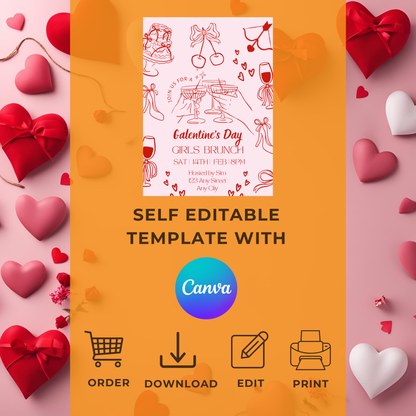 Galentines Invite Red Illustration